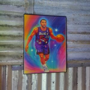 Damon Stoudamire Toronto Raptors Vintage NBA Airbrushed Style Framed Art Print